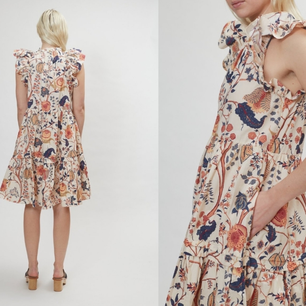 Ulla Johnson Eden Floral Ruffle Sleeveless Dress Size 8 - Picture 2 of 7